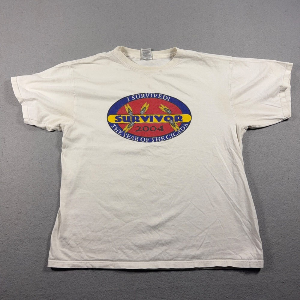 Vintage Survivor 2004 Cicada Graphic Tee Men Large Regular Off White‎ Y2K